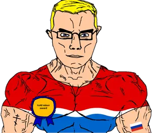 chudjak, chudjak front, muscular chud, amur oblast, arm, award, blonde hair, blue eyes, buff, closed mouth