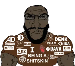 chudjak, markiplier soyjak, chudjak front, muscular chud, muscular science lover, science lover, punisher face, angry, beard, brown shirt