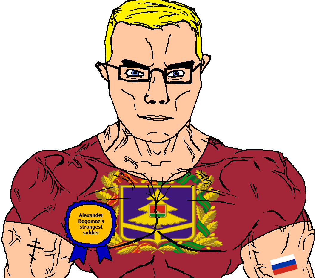 chudjak, chudjak front, muscular chud, alexander bogomaz, arm, award, blonde hair, blue eyes, bryansk oblast, buff