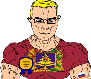 chudjak, chudjak front, muscular chud, alexander bogomaz, arm, award, blonde hair, blue eyes, bryansk oblast, buff