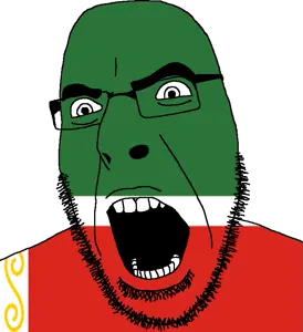 cobson, chechnya, flag, full head, glasses, hair, looking to the right, open mouth, russia, soyjak