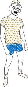 unknown, arm, clothes, full body, glasses, hands, hat, leg, open mouth, shorts