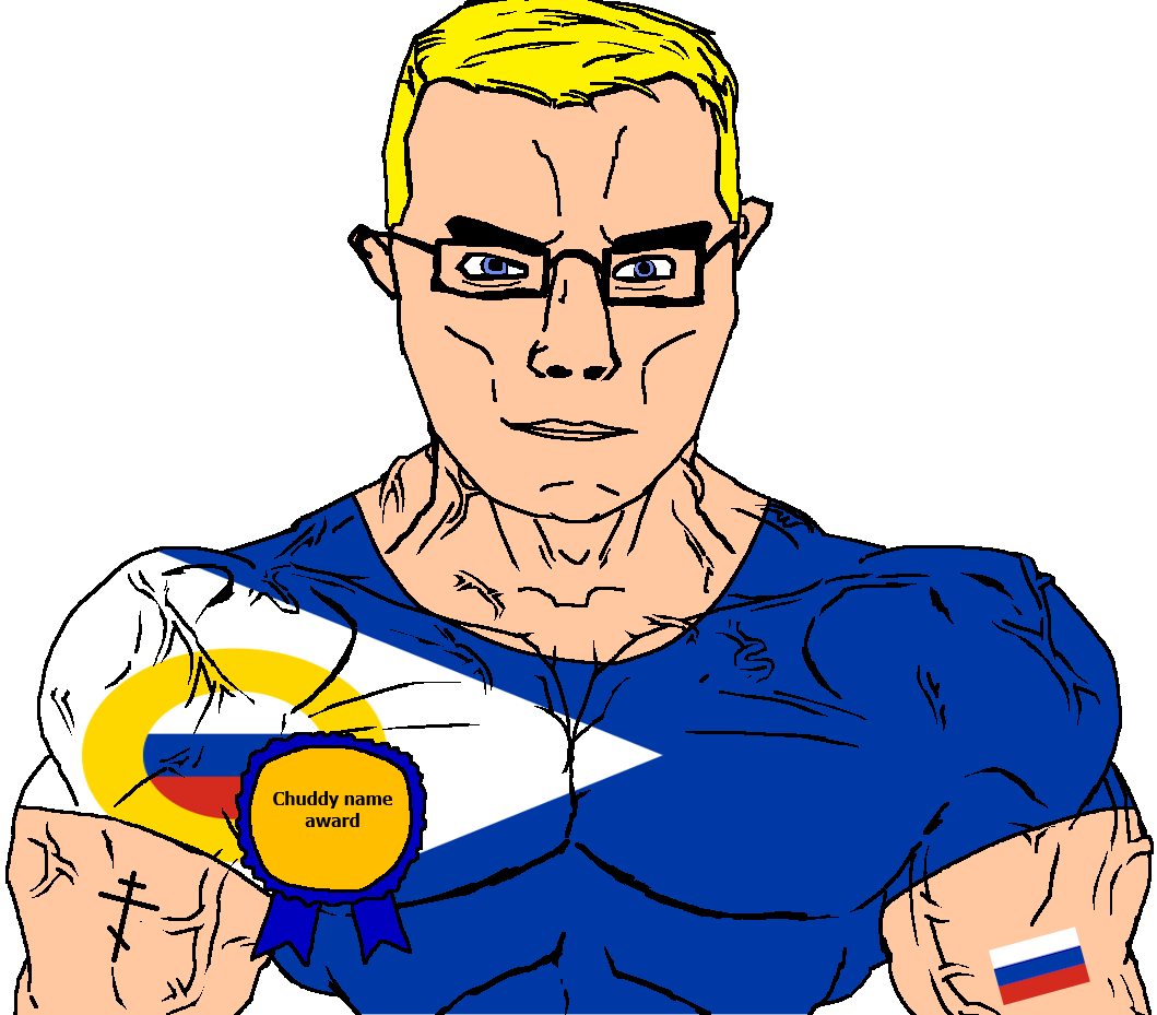 chudjak, chudjak front, muscular chud, arm, autonomous okrug, award, blonde hair, blue eyes, buff, christianity