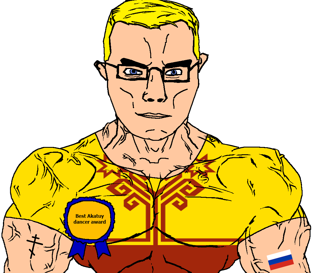 chudjak, chudjak front, muscular chud, arm, award, blonde hair, blue eyes, buff, christianity, chuvashia