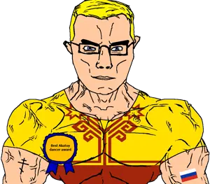 chudjak, chudjak front, muscular chud, arm, award, blonde hair, blue eyes, buff, christianity, chuvashia