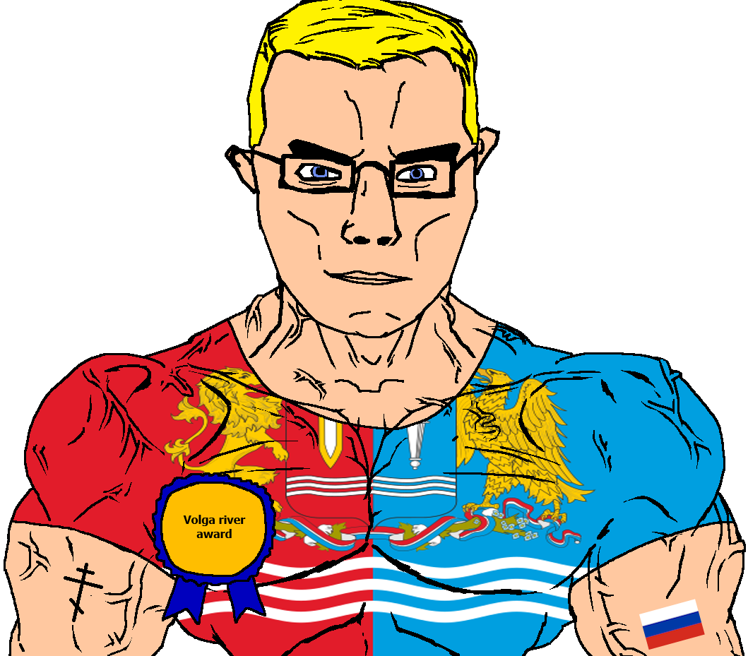 chudjak, chudjak front, muscular chud, animal, arm, award, bird, blonde hair, blue eyes, buff