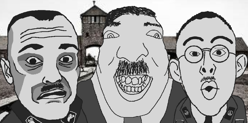 israeli soyjak, longnose, nojak, shortnose, 3soyjaks, adolf hitler, auschwitz, background, black and white, clothes