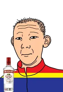 kuzjak, 1864, alcohol, bottle, castle, closed mouth, clothes, drink, ear, flag