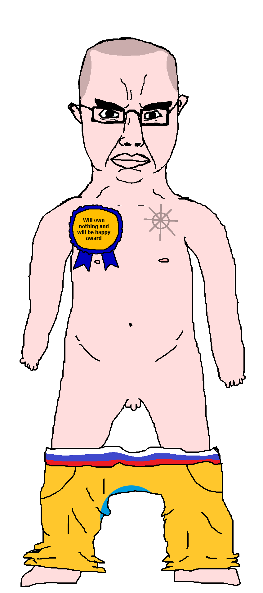 chudjak, chudjak front, obsessedchud, award, balding, buddhism, dharma wheel, flag, full body, glasses