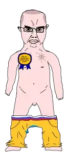 chudjak, chudjak front, obsessedchud, award, balding, buddhism, dharma wheel, flag, full body, glasses