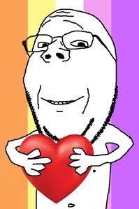 gapejak, wholesome soyjak, flag, glasses, heart, holding heart, holding object, lgbt, soyjak, stubble