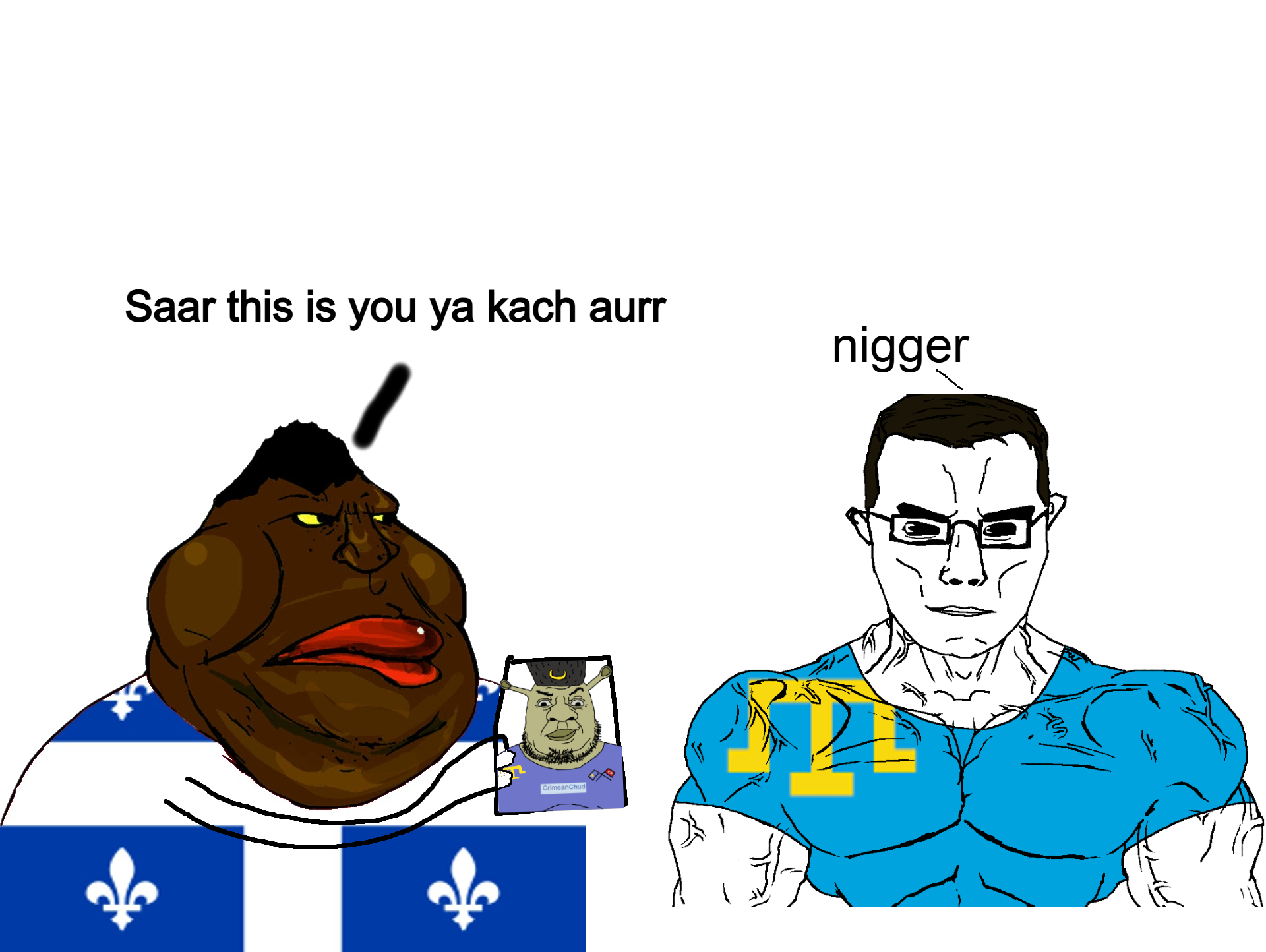 bernd, chudjak, tacoblimp, chudjak front, muscular chud, 3soyjaks, arm, big eyebrows, big lips, big nose