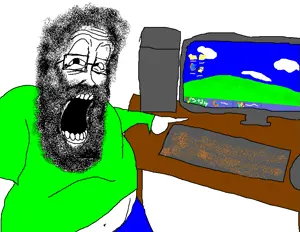 unpaintbucketable nigger, beard, clothes, computer, fat, glasses, hair, keyboard, looking at you, mouse