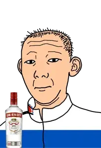 kuzjak, 1864, alcohol, bottle, closed mouth, clothes, drink, ear, flag, hair