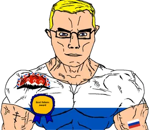 chudjak, chudjak front, muscular chud, arm, award, blonde hair, blue eyes, buff, christianity, closed mouth