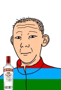 kuzjak, 1864, alcohol, bottle, closed mouth, clothes, drink, ear, flag, hair
