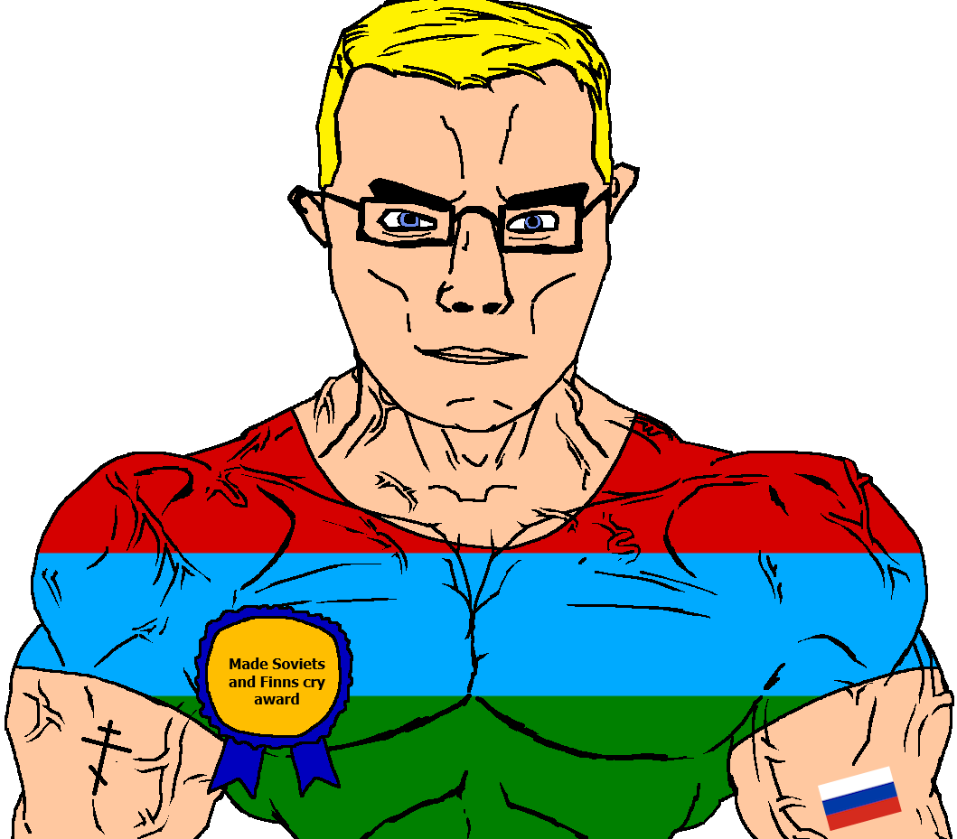 chudjak, chudjak front, muscular chud, arm, award, blonde hair, blue eyes, buff, christianity, closed mouth