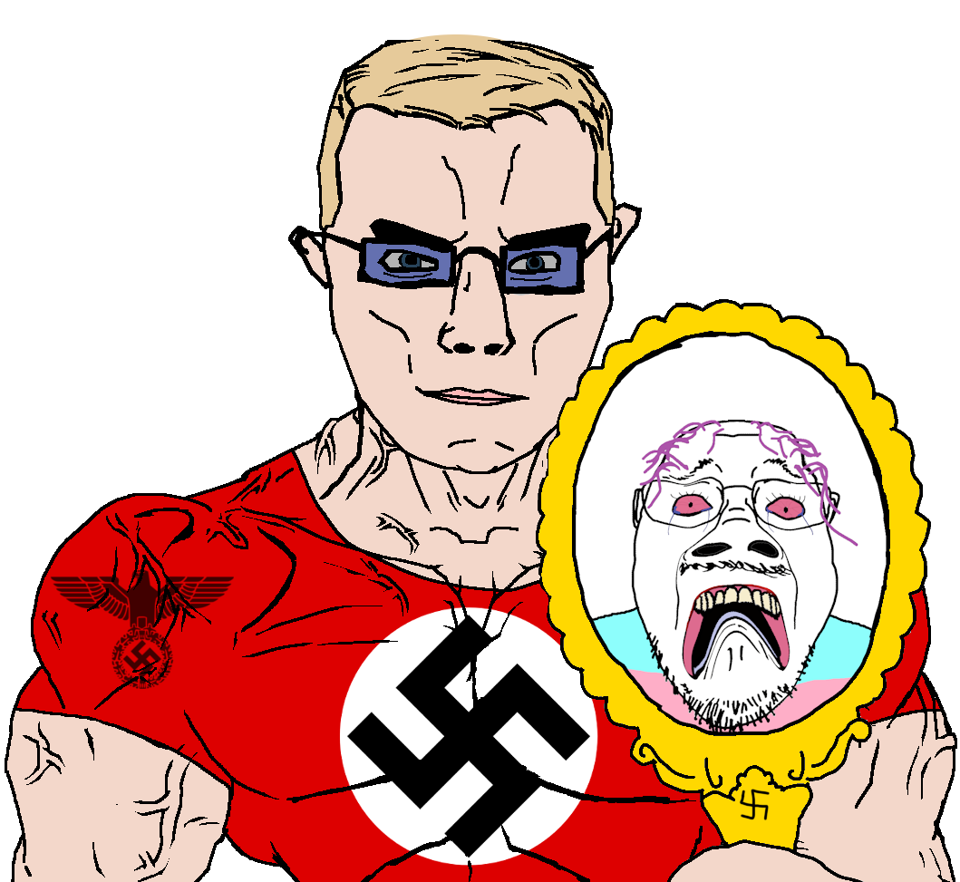 bernd, chudjak, chudjak front, muscular chud, blonde hair, bloodshot eyes, blue eyes, crying, glasses, hair