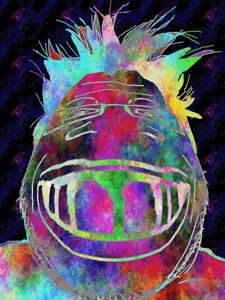 markiplier soyjak, grinlook poggers, colorjak, animated, deformed, distorted, glasses, hair, smile, soyjak