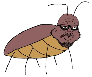 a24 slowburn soyjak, animal, antenna, armeniroach, bug, closed mouth, cockroach, fat, full body, glasses