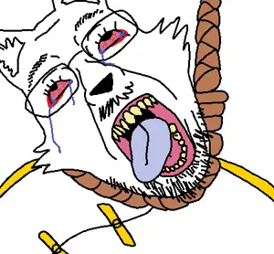 bernd, hanging troonjak, troonjak, ack, animal ears, bloodshot eyes, clothes, crying, fangs, fox