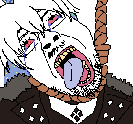 bernd, hanging ugly personjak, ugly personjak, ack, bloodshot eyes, blue hair, clothes, crying, funamusea, glasses