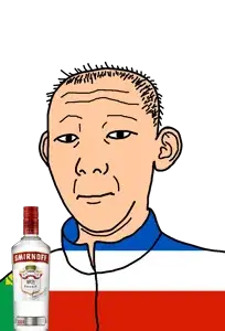 kuzjak, 1864, alcohol, bottle, closed mouth, clothes, drink, ear, flag, hair