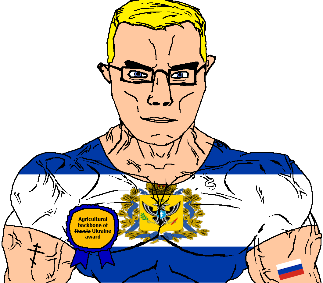 chudjak, chudjak front, muscular chud, animal, arm, award, bird, blonde hair, blue eyes, buff