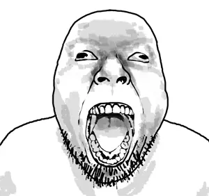bernd, 1soyjak, monochrome, no eyebrows, open mouth, redraw, soyjak, stubble, uncolored skin