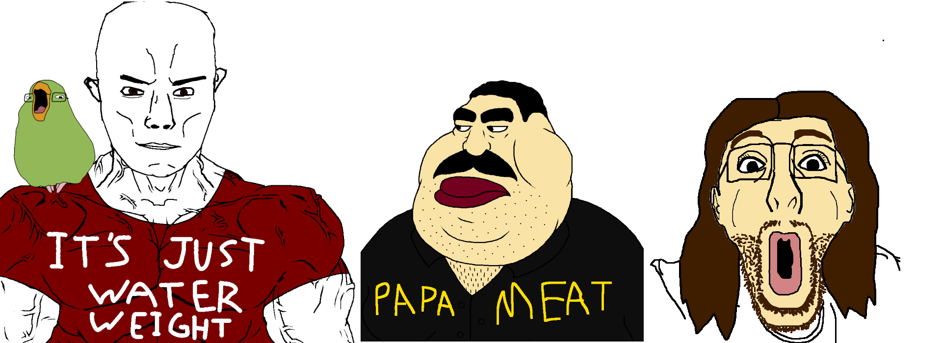 chudjak, markiplier soyjak, meximutt, oujak, chudjak front, hindumutt, muscular chud, animal, bald, bird