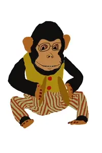 unknown, animal, chimpanzee, clothes, glasses, holding object, instrument, monkey, smile, white background
