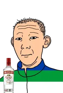 kuzjak, 1864, alcohol, bottle, closed mouth, clothes, drink, ear, flag, hair
