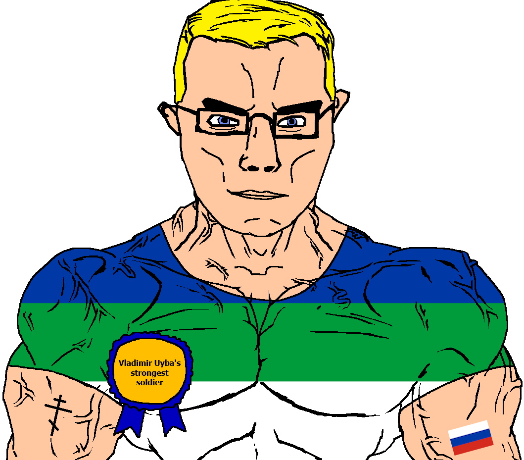 chudjak, chudjak front, muscular chud, arm, award, blonde hair, blue eyes, buff, christianity, closed mouth