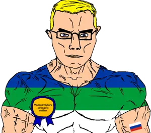 chudjak, chudjak front, muscular chud, arm, award, blonde hair, blue eyes, buff, christianity, closed mouth