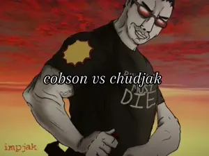 chudjak, cobson, 2soyjaks, angry, animated, bald, black eyes, black hair, buff, closed mouth
