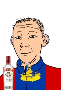 kuzjak, 1864, alcohol, bottle, closed mouth, clothes, drink, ear, flag, hair