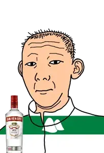 kuzjak, 1864, alcohol, bottle, closed mouth, clothes, drink, ear, flag, hair