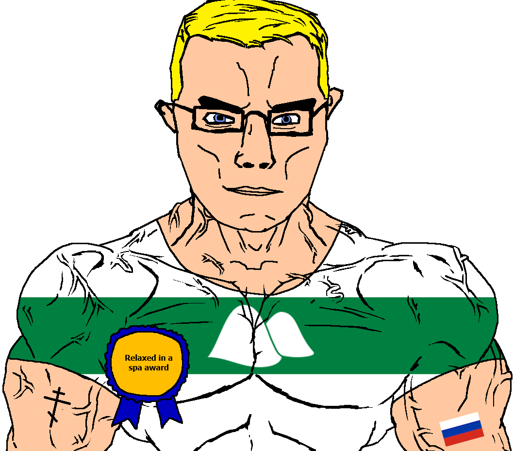 chudjak, chudjak front, muscular chud, arm, award, blonde hair, blue eyes, buff, christianity, closed mouth