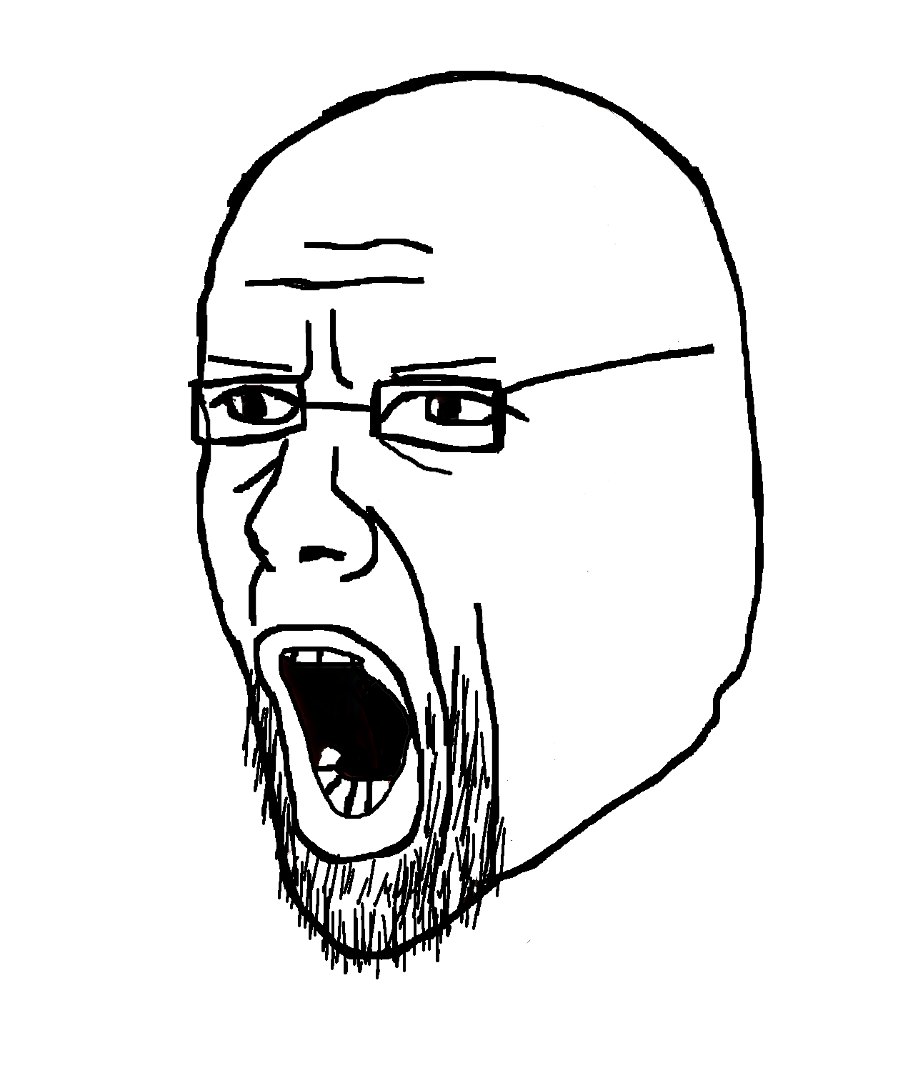 estoniajak, 1soyjak, alternate, bald, black eyes, forehead lines, glasses, head only, looking to the left, monochrome