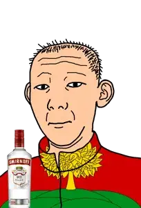 kuzjak, 1864, alcohol, bottle, closed mouth, clothes, drink, ear, flag, hair