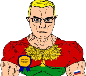 chudjak, chudjak front, muscular chud, animal, arm, award, blonde hair, blue eyes, buff, christianity