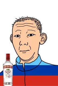 kuzjak, 1864, alcohol, bottle, closed mouth, clothes, drink, ear, flag, hair
