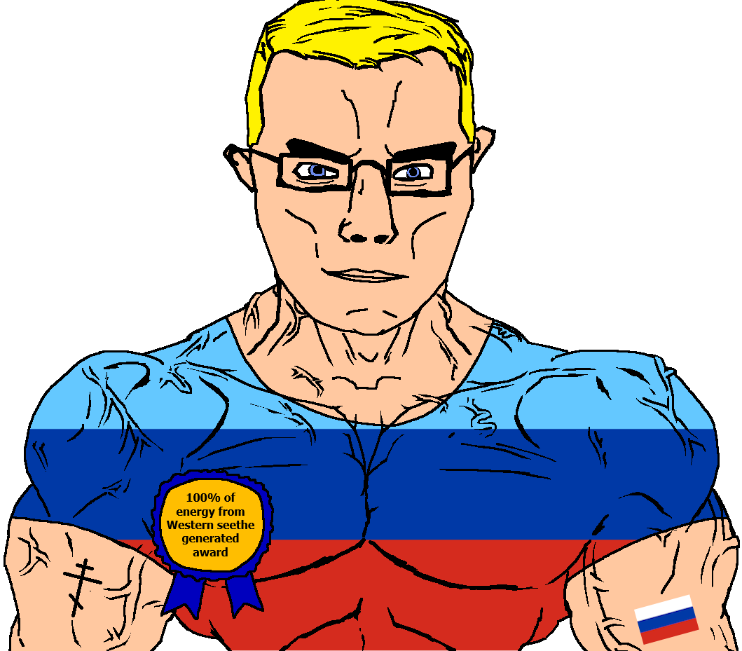chudjak, chudjak front, muscular chud, arm, award, blonde hair, blue eyes, buff, christianity, closed mouth