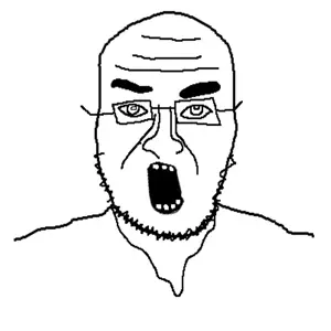 toggjak, glasses, looking at you, not a fucking soyjak, not a soyjak, open mouth, shocked, soyjak, stubble, teeth
