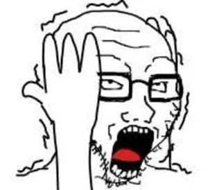 soyak, arm, glasses, hands, hands up, open mouth, scared, soyjak, stubble, tongue