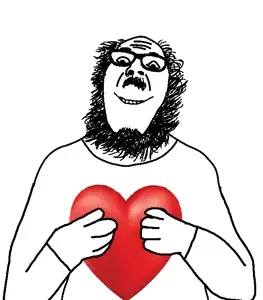 ignatius, arm, beard, full body, glasses, hair, hands, holding heart, holding object, mustache