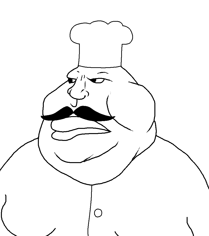 salsamaster, meximutt, 1soyjak, black eyes, chef, chef hat, closed mouth, clothes, fat, hat
