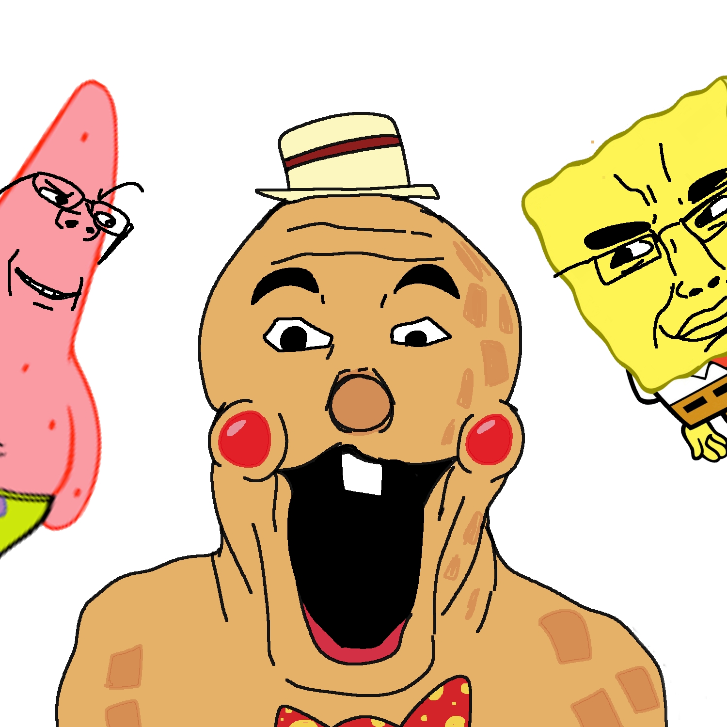 patrick star, spongebob squarepants, chudjak, gapejak, markiplier soyjak, wholesome soyjak, are you soying what im soying, 3soyjaks, arm, blush