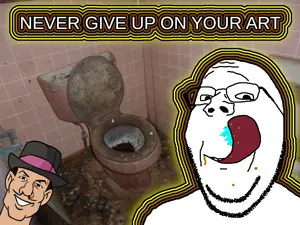 don turtelli, gapejak, wholesome soyjak, barneyfag, coprophagia, glasses, glowing, irl background, licking lips, motivational