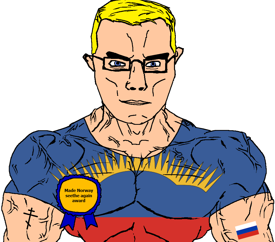 chudjak, chudjak front, muscular chud, arm, award, blonde hair, blue eyes, buff, christianity, closed mouth